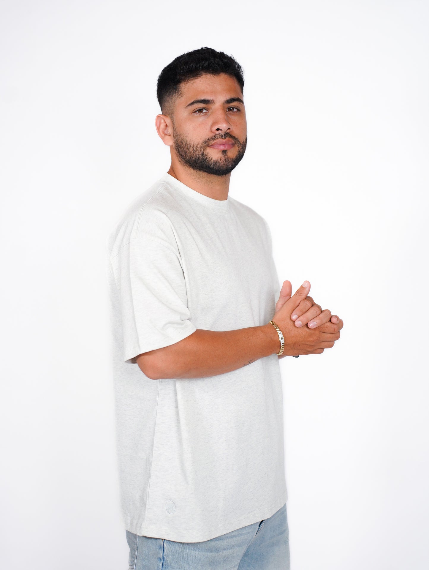 CAMISA OVERSIZE OSLO 275G - GRIS CLARO JASPEADO