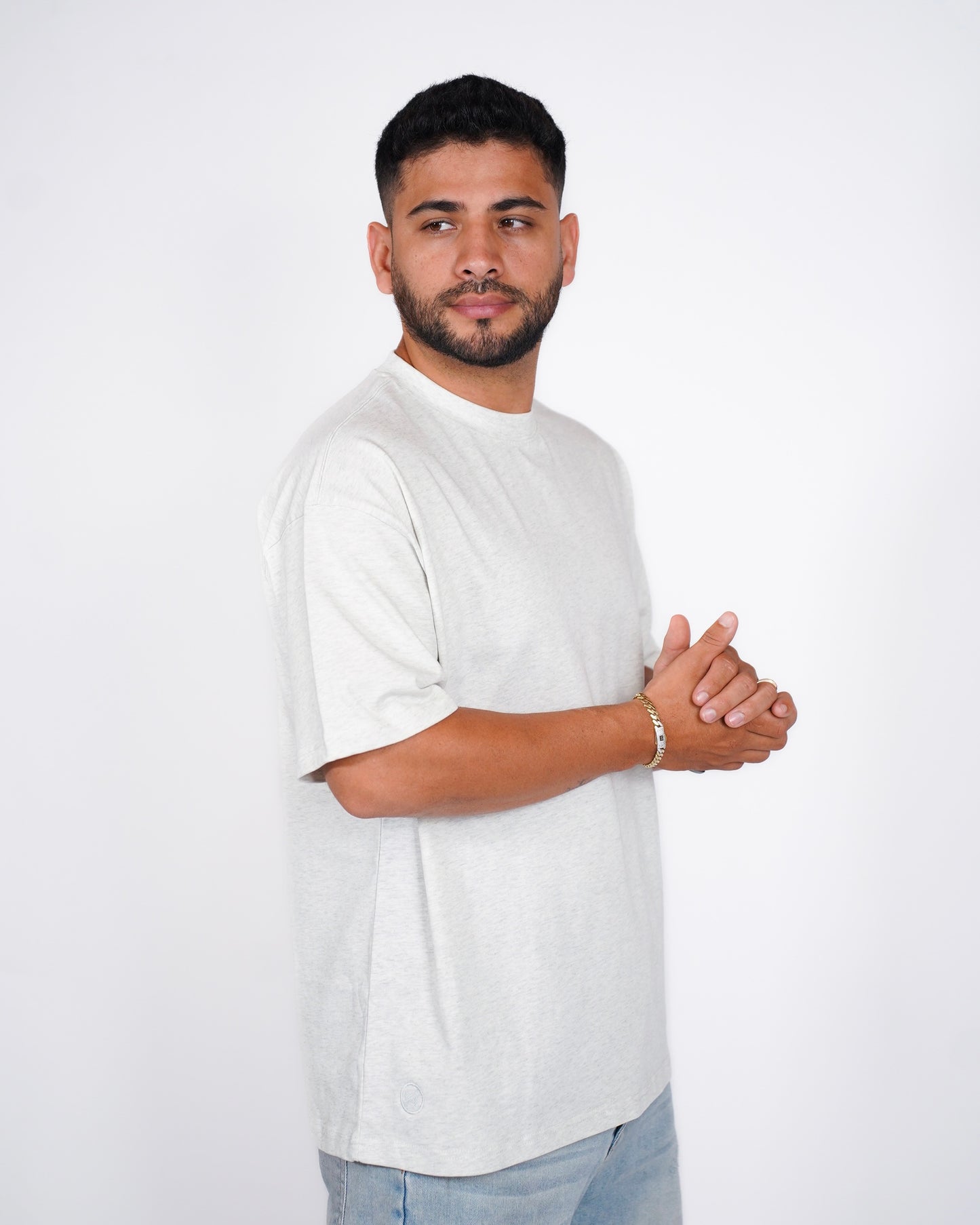 CAMISA OVERSIZE OSLO 275G - GRIS CLARO JASPEADO